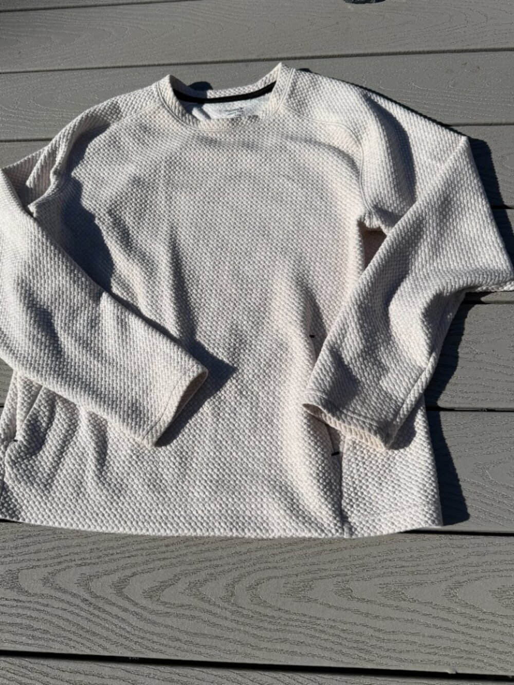 Old Navy active Women’s Medium Tan Waffle Knit Pullover Sweatshirt Pocket